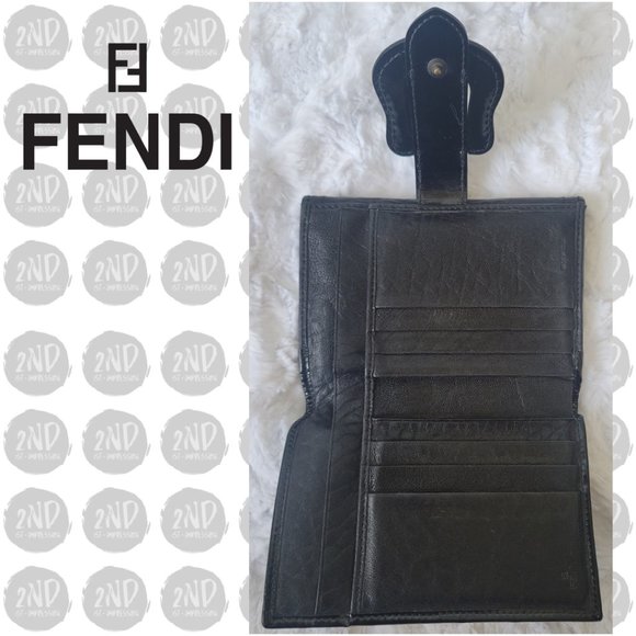AUTHENTIC FENDI Black Leather & Patent Leather Buckle Small Wallet - Picture 7 of 14